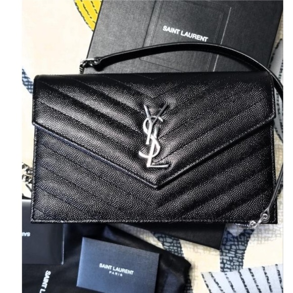 SAINT LAURENT YSL Monogram WoC Wallet On Chain -Large Black SHW